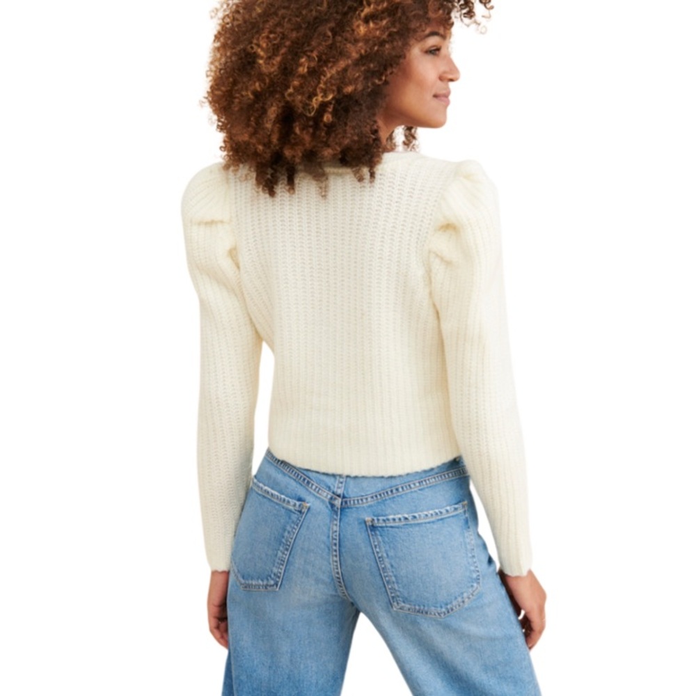 Preppy Coastal Anthropologie Current Air Puff Sleeve Cardigan - Picture 2 of 13